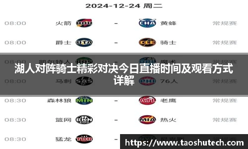 湖人对阵骑士精彩对决今日直播时间及观看方式详解